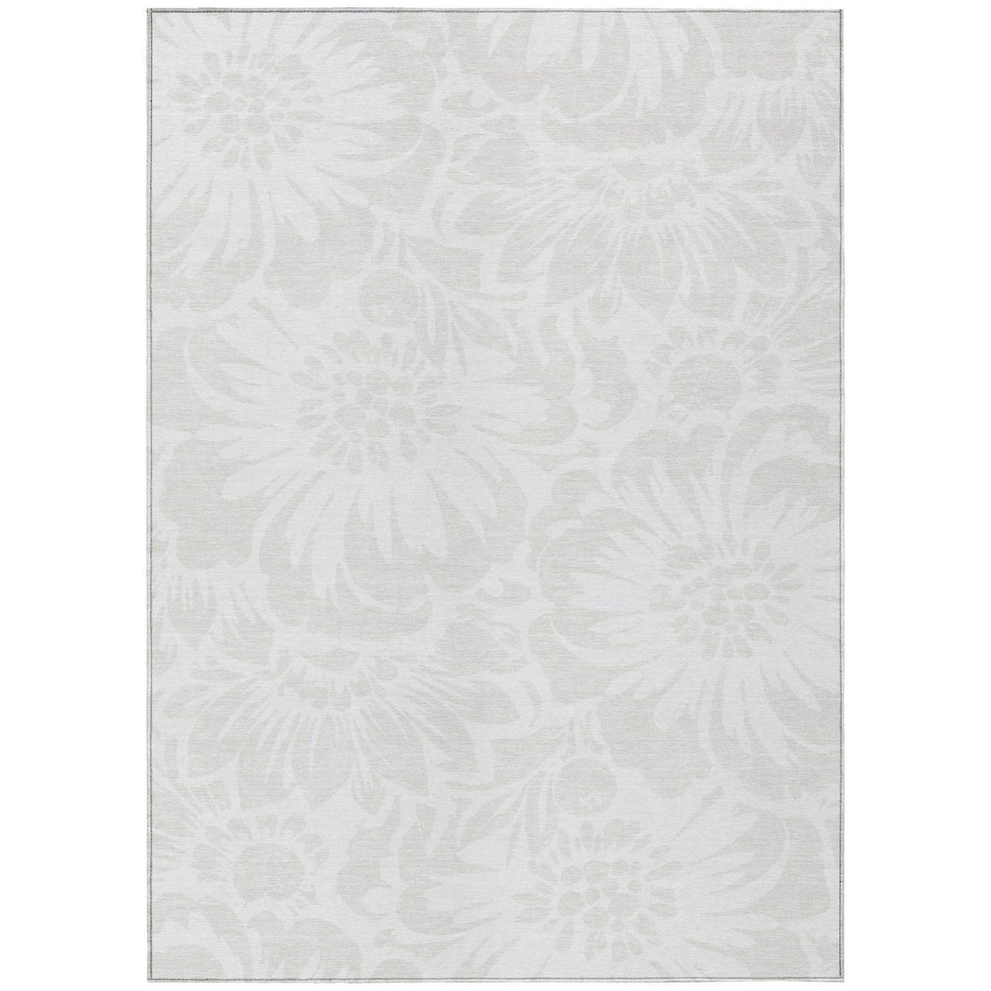 8' X 10' Ivory Floral Washable Non Skid Indoor Outdoor Area Rug