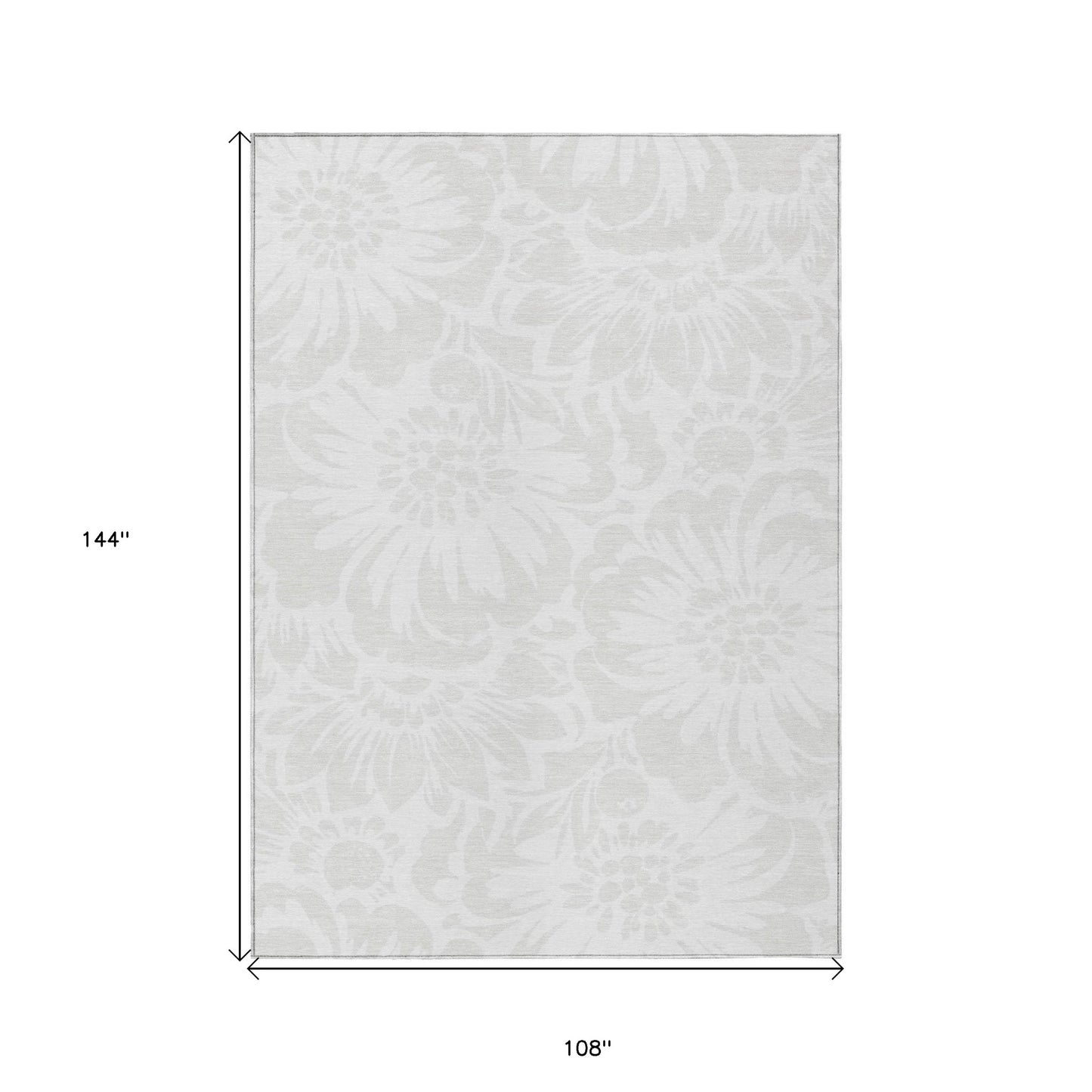 9' X 12' Ivory Floral Washable Non Skid Indoor Outdoor Area Rug