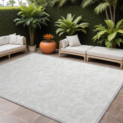 9' X 12' Ivory Floral Washable Non Skid Indoor Outdoor Area Rug