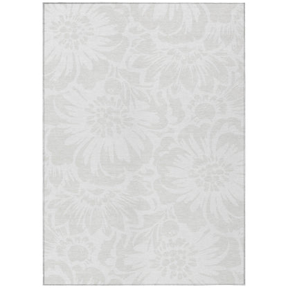 9' X 12' Ivory Floral Washable Non Skid Indoor Outdoor Area Rug