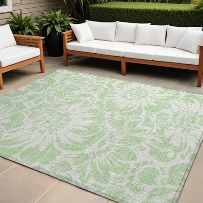 8' X 10' Mint Green and Ivory Floral Washable Non Skid Indoor Outdoor Area Rug