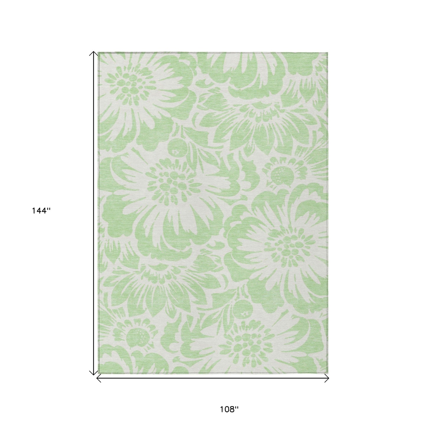 9' X 12' Mint Green and Ivory Floral Washable Non Skid Indoor Outdoor Area Rug