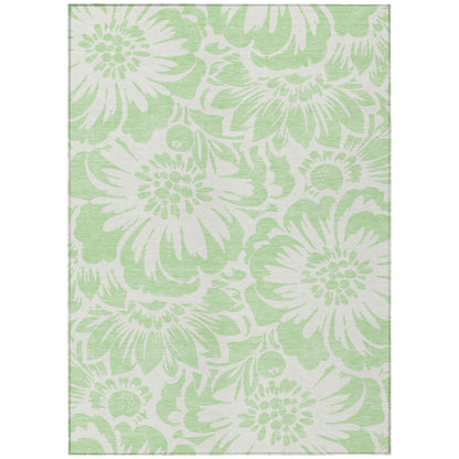 9' X 12' Mint Green and Ivory Floral Washable Non Skid Indoor Outdoor Area Rug