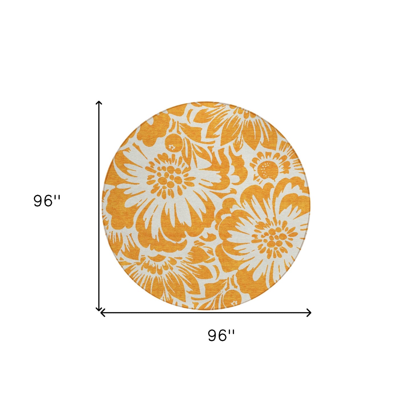 8' Round Orange and White Round Floral Washable Non Skid Indoor Outdoor Area Rug FurniFindUSA