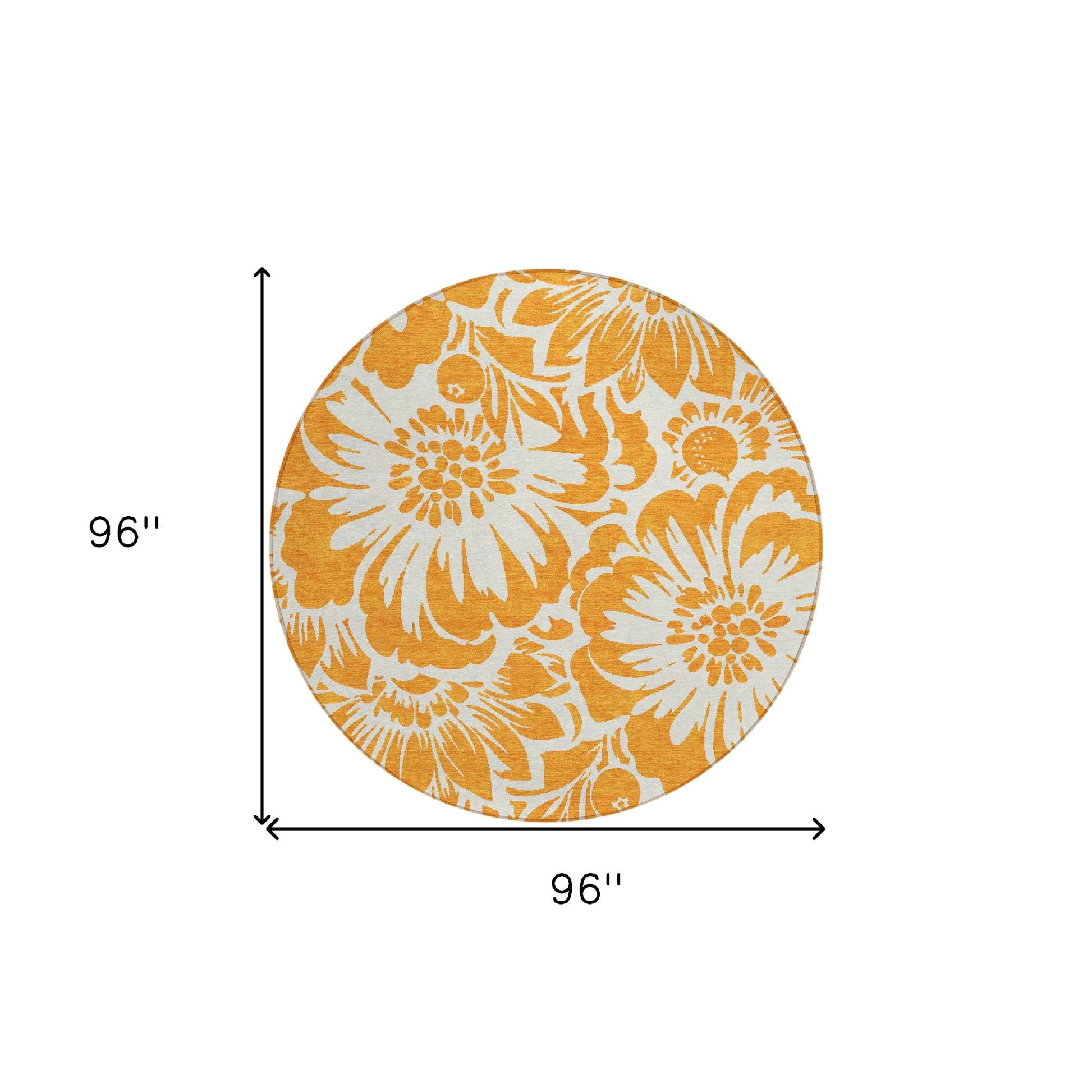8' Round Orange and White Round Floral Washable Non Skid Indoor Outdoor Area Rug FurniFindUSA