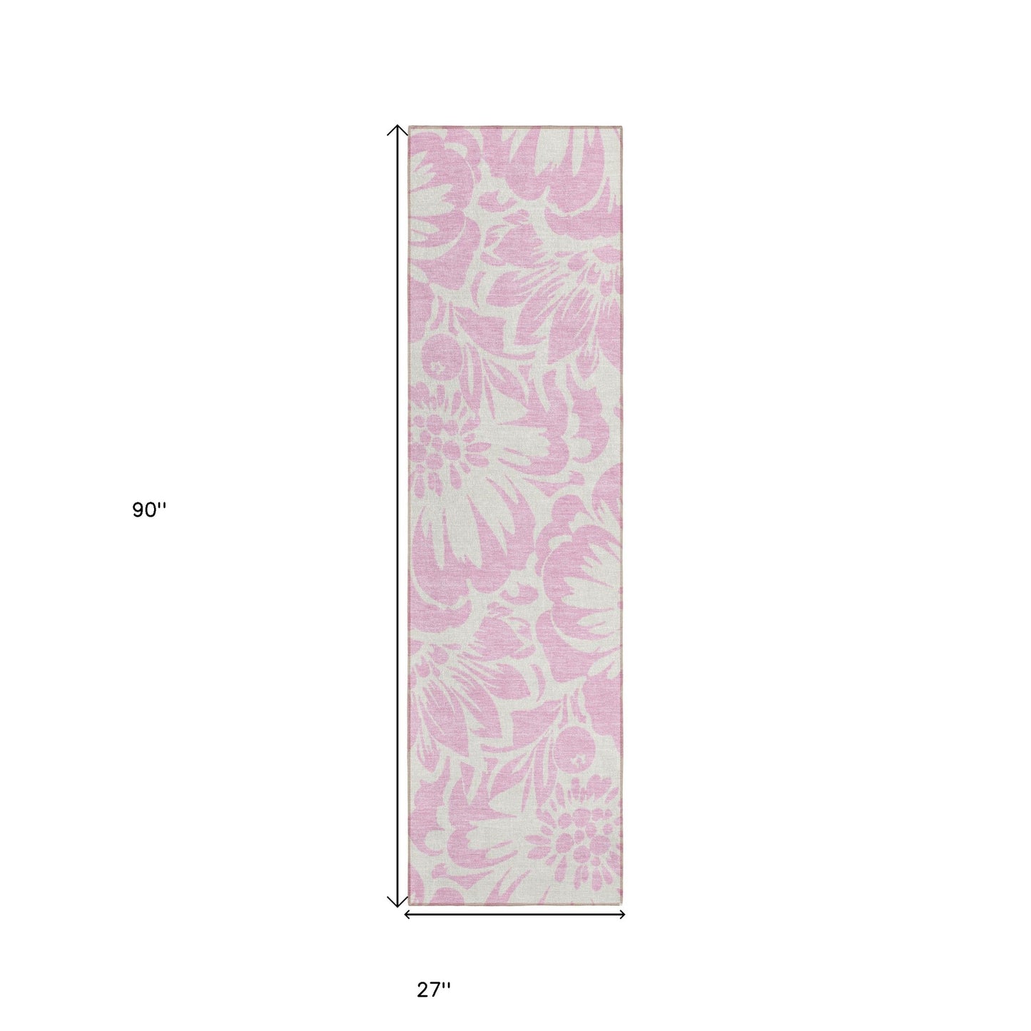 8' Runner Pink and Ivory Floral Washable Non Skid Indoor Outdoor Runner Rug