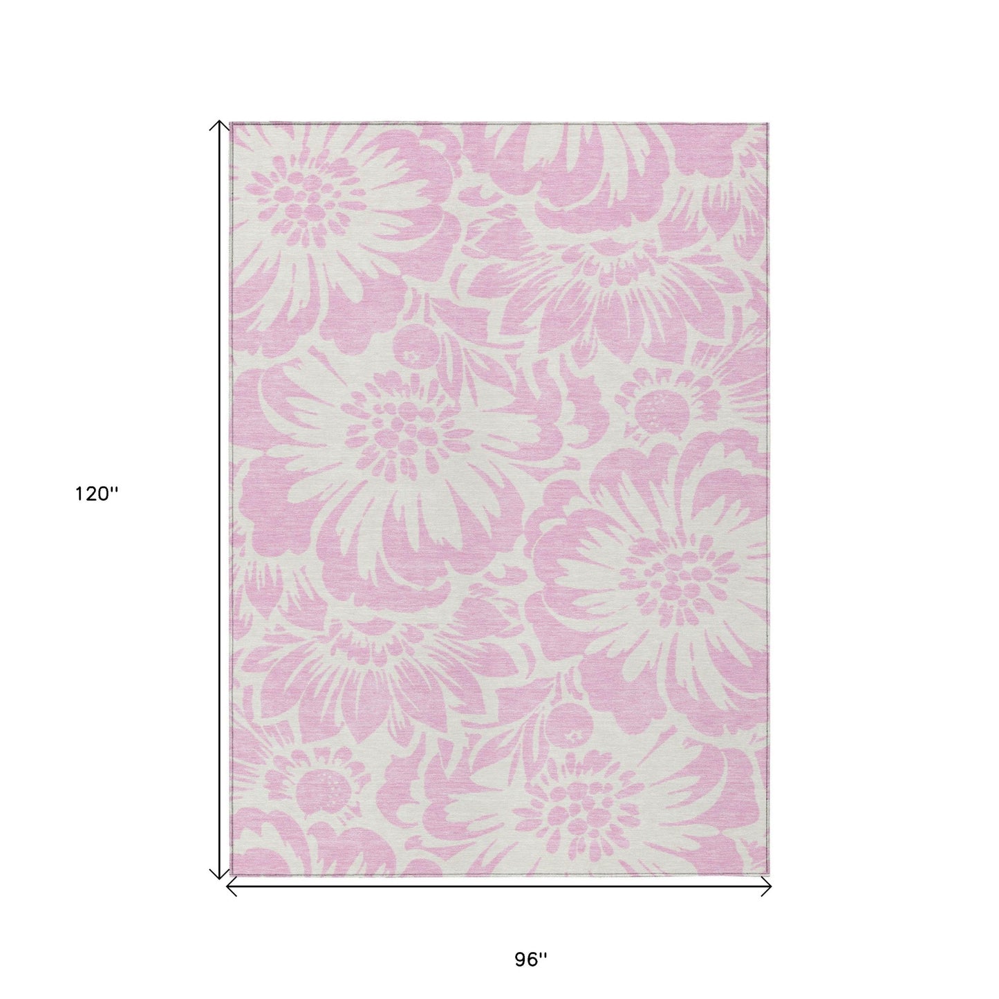 8' X 10' Pink and Ivory Floral Washable Non Skid Indoor Outdoor Area Rug