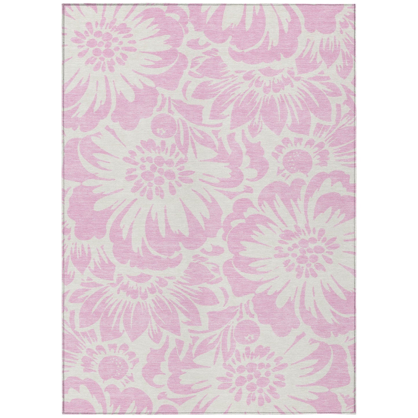 8' X 10' Pink and Ivory Floral Washable Non Skid Indoor Outdoor Area Rug