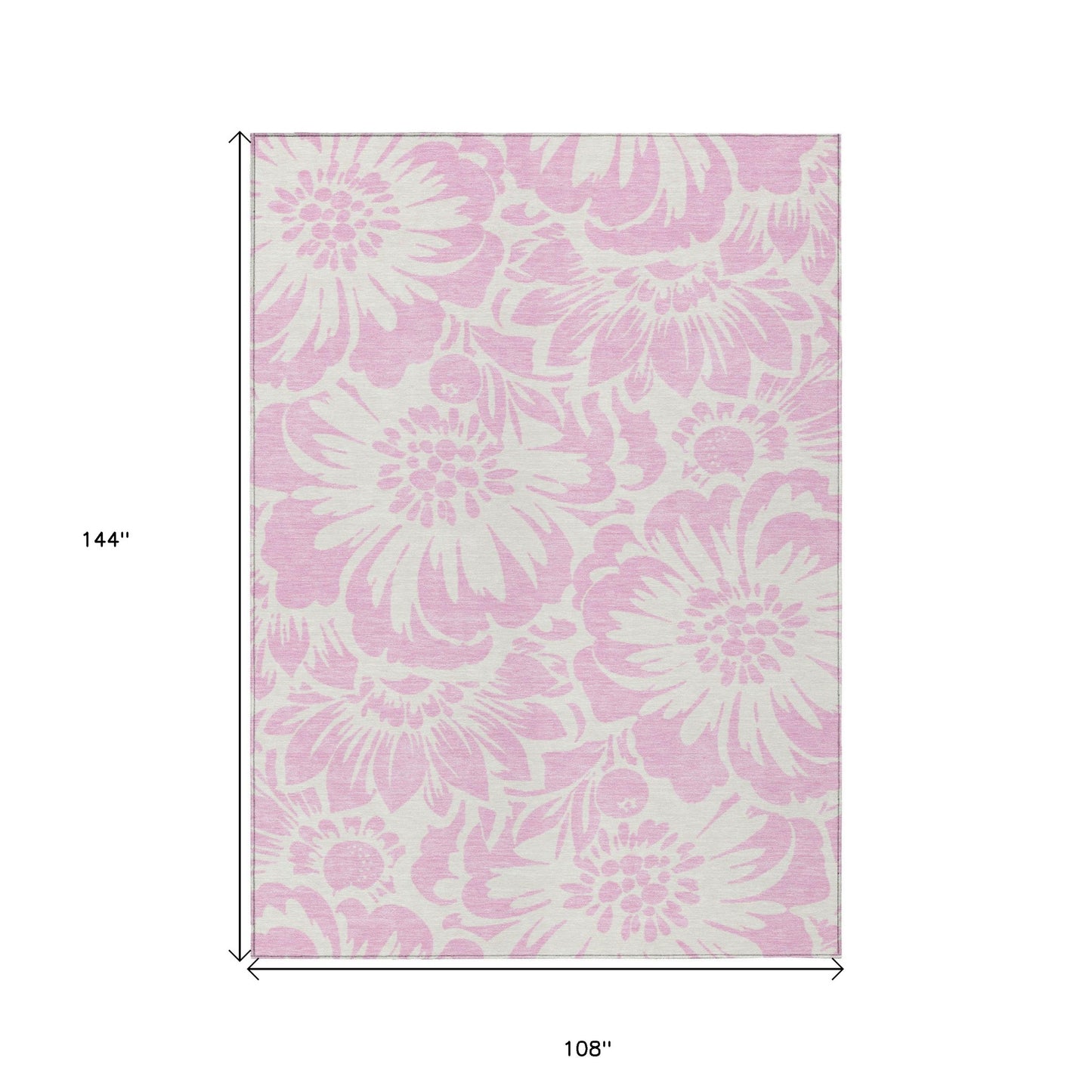 9' X 12' Pink and Ivory Floral Washable Non Skid Indoor Outdoor Area Rug