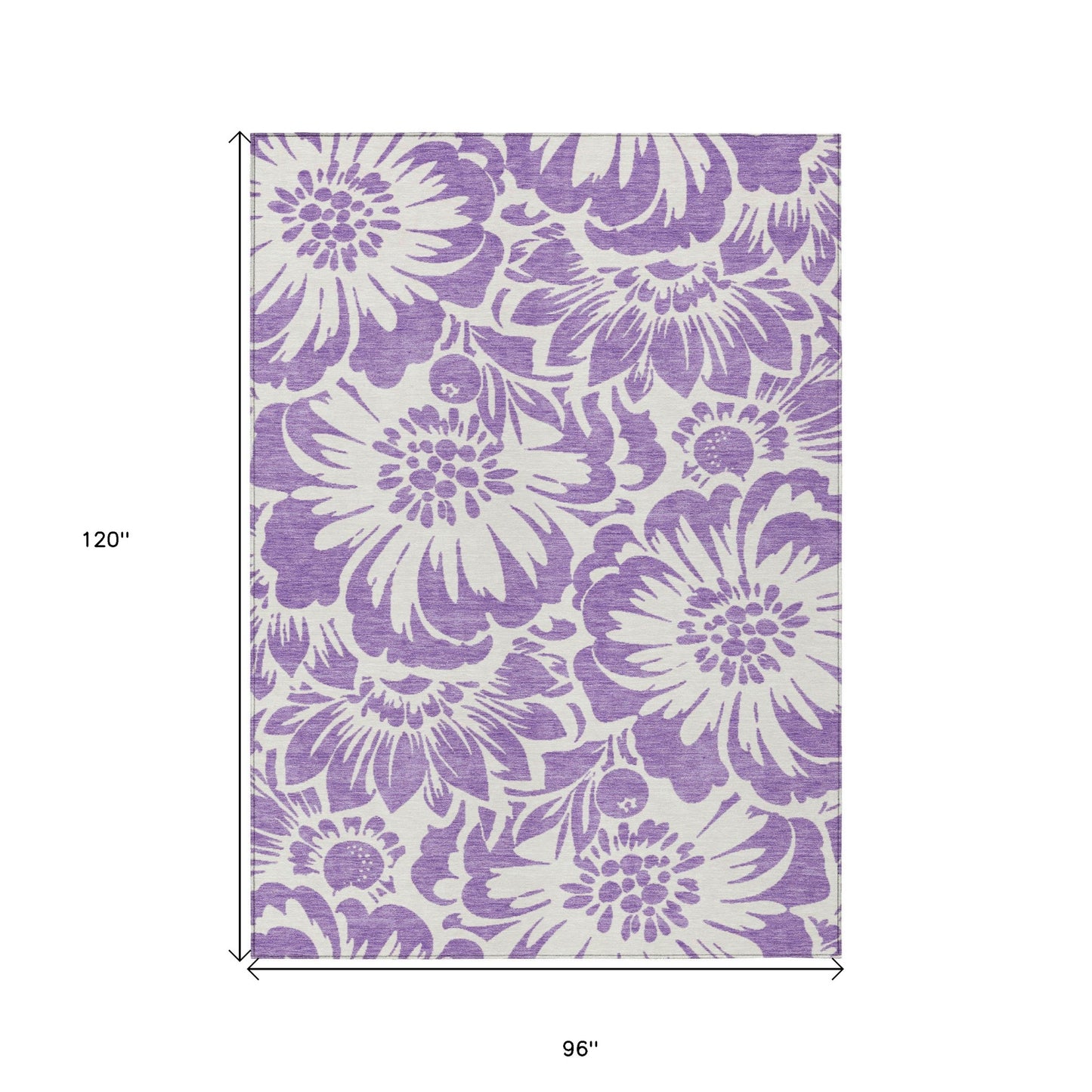 8' X 10' Purple and Ivory Floral Washable Non Skid Indoor Outdoor Area Rug