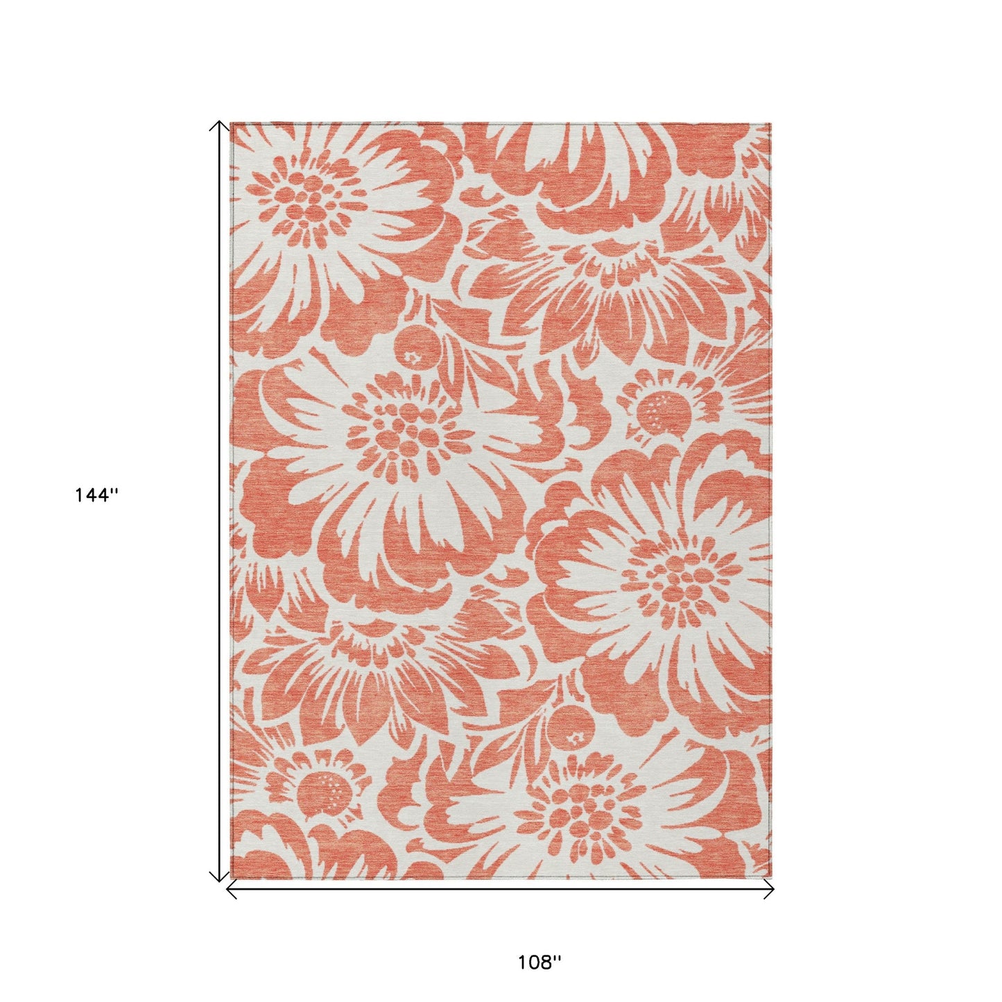 9' X 12' Salmon and Ivory Floral Washable Non Skid Indoor Outdoor Area Rug