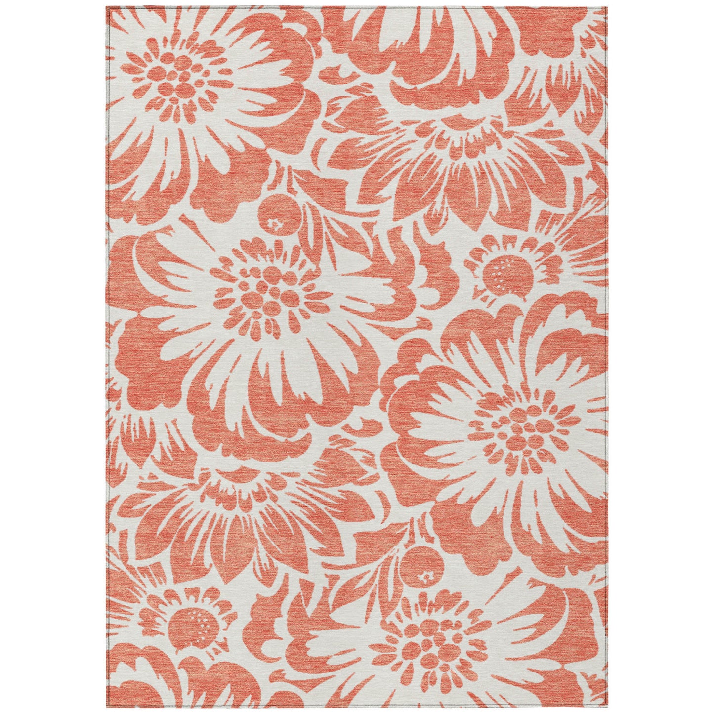 9' X 12' Salmon and Ivory Floral Washable Non Skid Indoor Outdoor Area Rug