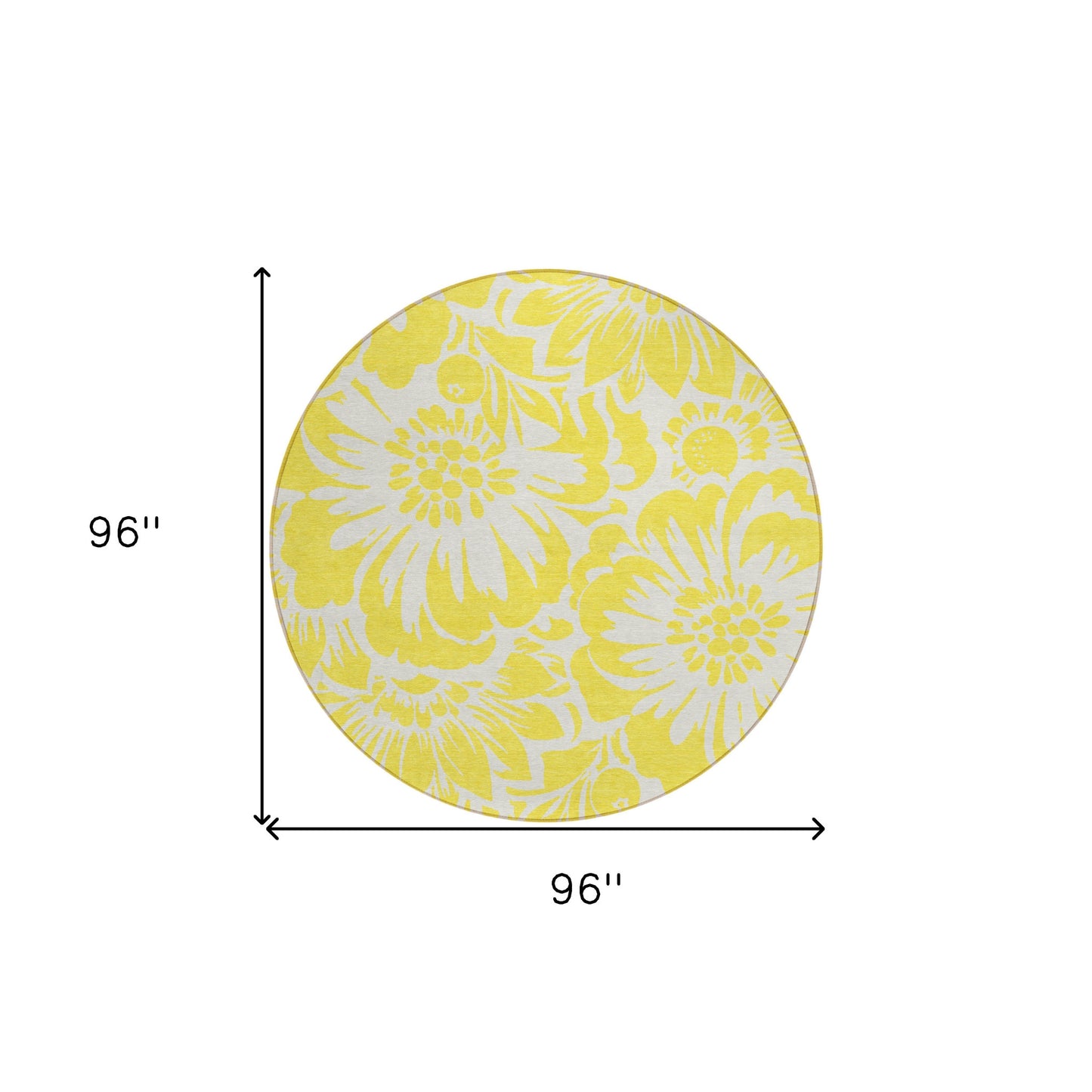 8' X 8' Yellow and Ivory Round Floral Washable Non Skid Indoor Outdoor Area Rug