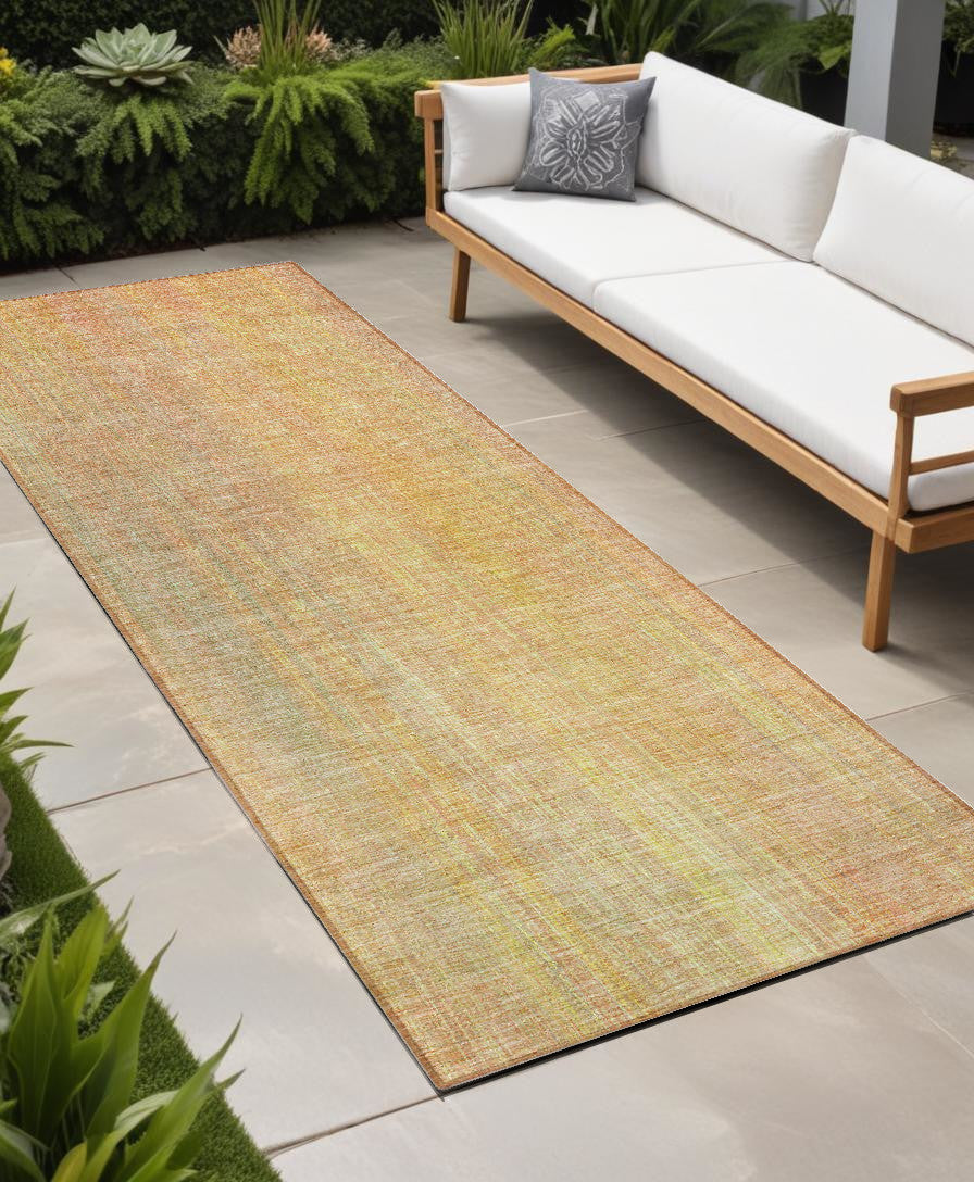 8' Runner Yellow and Orange Striped Washable Non Skid Indoor Outdoor Runner Rug