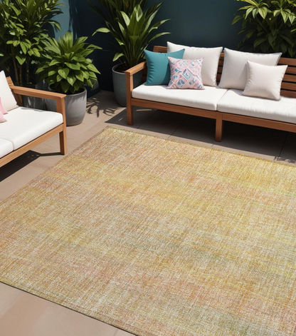 8' X 10' Yellow and Orange Striped Washable Non Skid Indoor Outdoor Area Rug