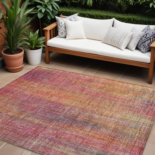 8' X 10' Red and Orange Striped Washable Non Skid Indoor Outdoor Area Rug