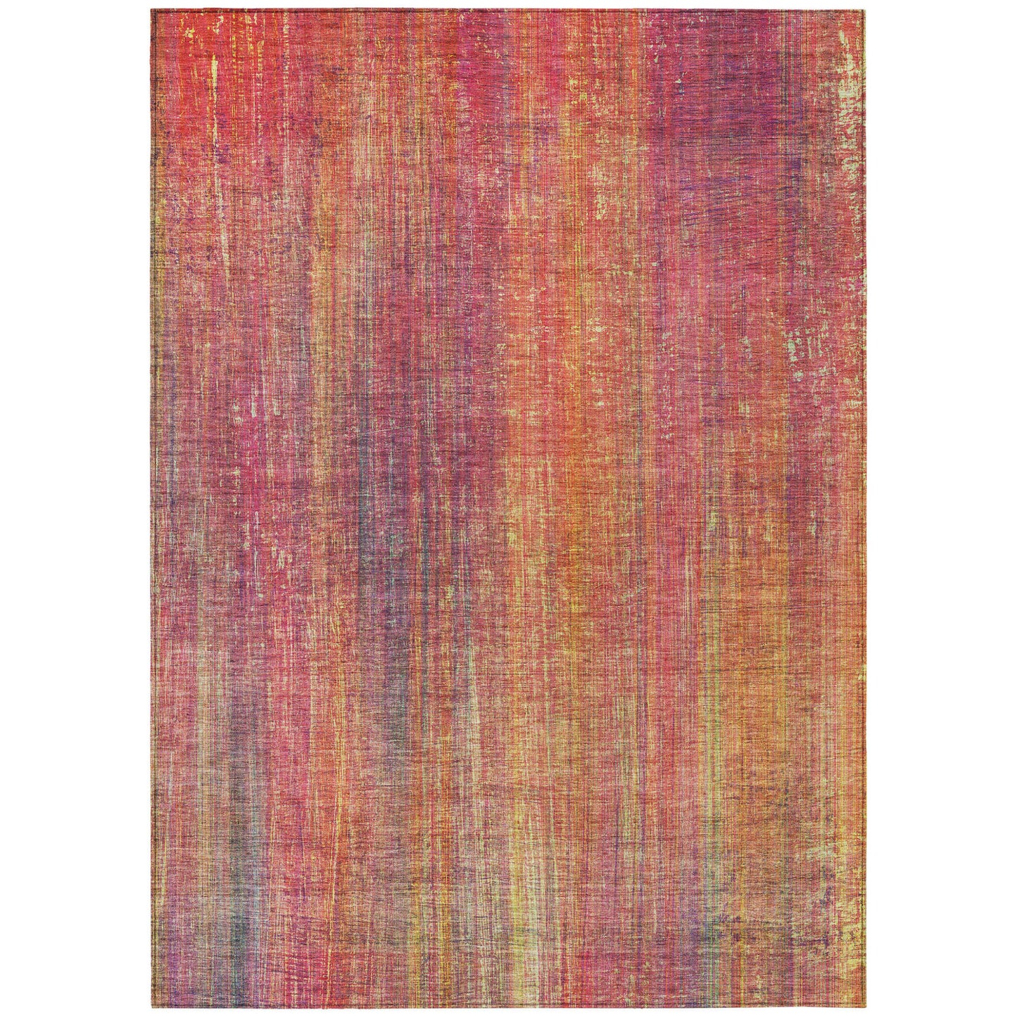 8' X 10' Red and Orange Striped Washable Non Skid Indoor Outdoor Area Rug