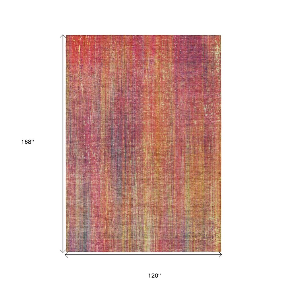 9' X 12' Red and Orange Striped Washable Non Skid Indoor Outdoor Area Rug — view 21