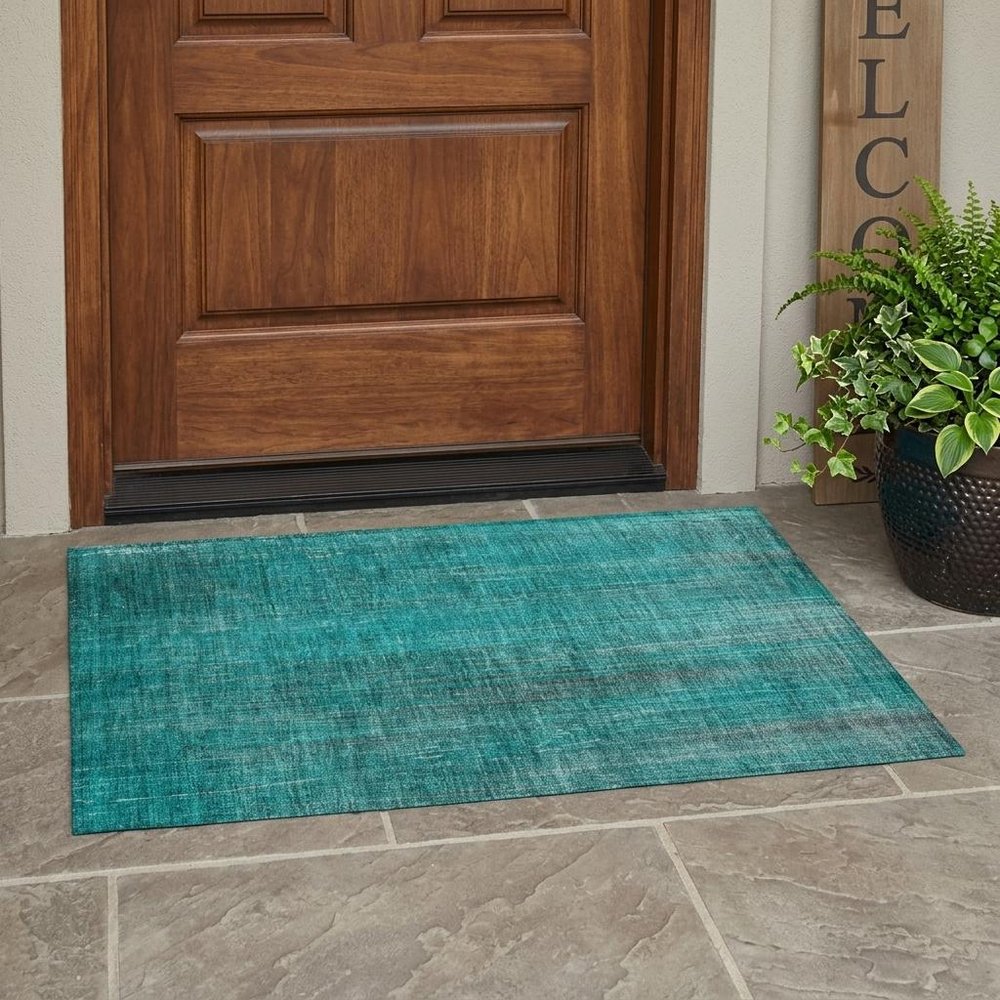 3' X 5' Teal Striped Washable Non Skid Indoor Outdoor Area Rug — view 10