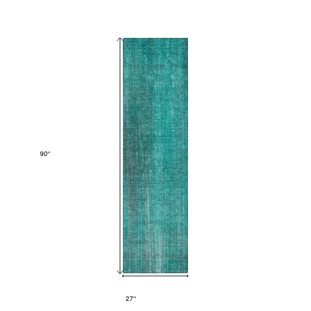 8' Runner Teal Striped Washable Non Skid Indoor Outdoor Runner Rug HomeRoots