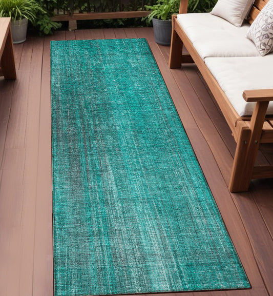 8' Runner Teal Striped Washable Non Skid Indoor Outdoor Runner Rug