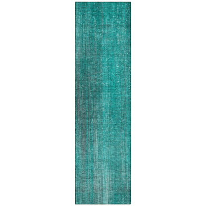 8' Runner Teal Striped Washable Non Skid Indoor Outdoor Runner Rug