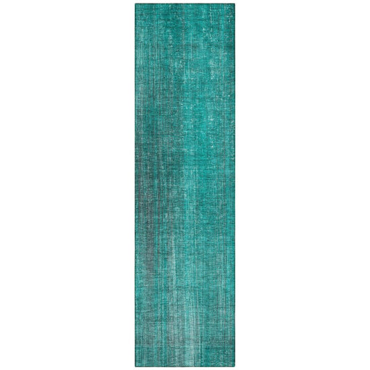 8' Runner Teal Striped Washable Non Skid Indoor Outdoor Runner Rug