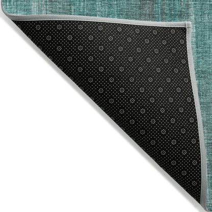 8' Runner Teal Striped Washable Non Skid Indoor Outdoor Runner Rug HomeRoots