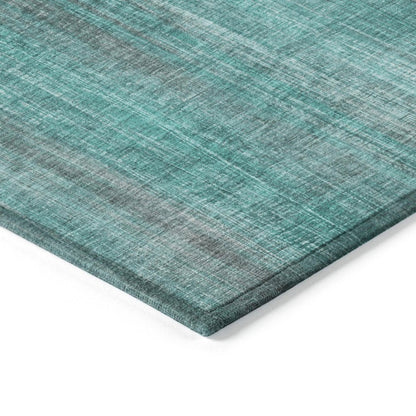 3' X 5' Teal Striped Washable Non Skid Indoor Outdoor Area Rug HomeRoots