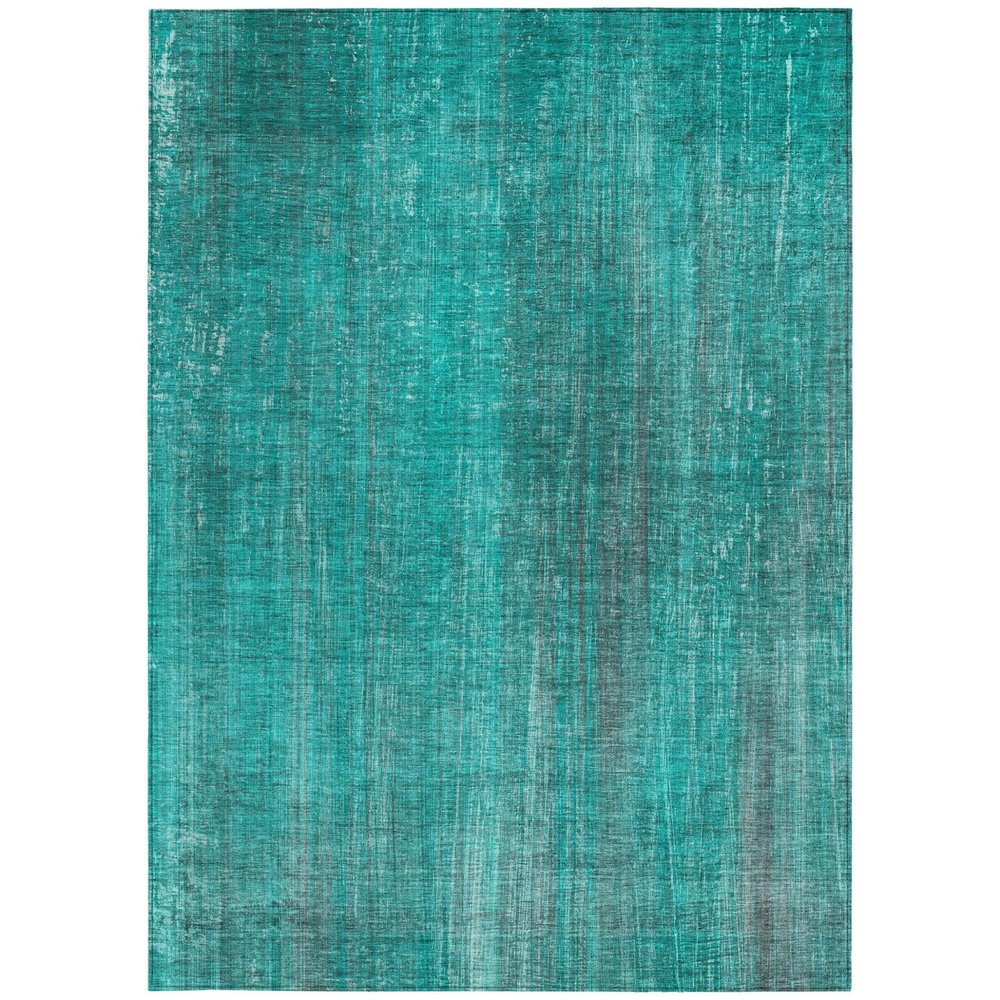 3' X 5' Teal Striped Washable Non Skid Indoor Outdoor Area Rug HomeRoots