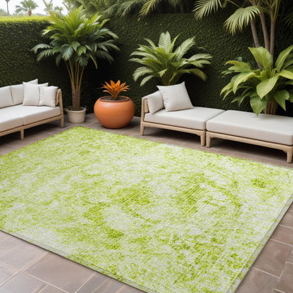 8' X 10' Lime Green Abstract Washable Non Skid Indoor Outdoor Area Rug