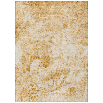 9' X 12' Beige and Gold Abstract Washable Non Skid Indoor Outdoor Area Rug