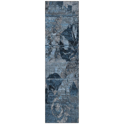 2' X 8' Blue and Dark Blue Abstract Washable Indoor Outdoor Runner Rug HomeRoots