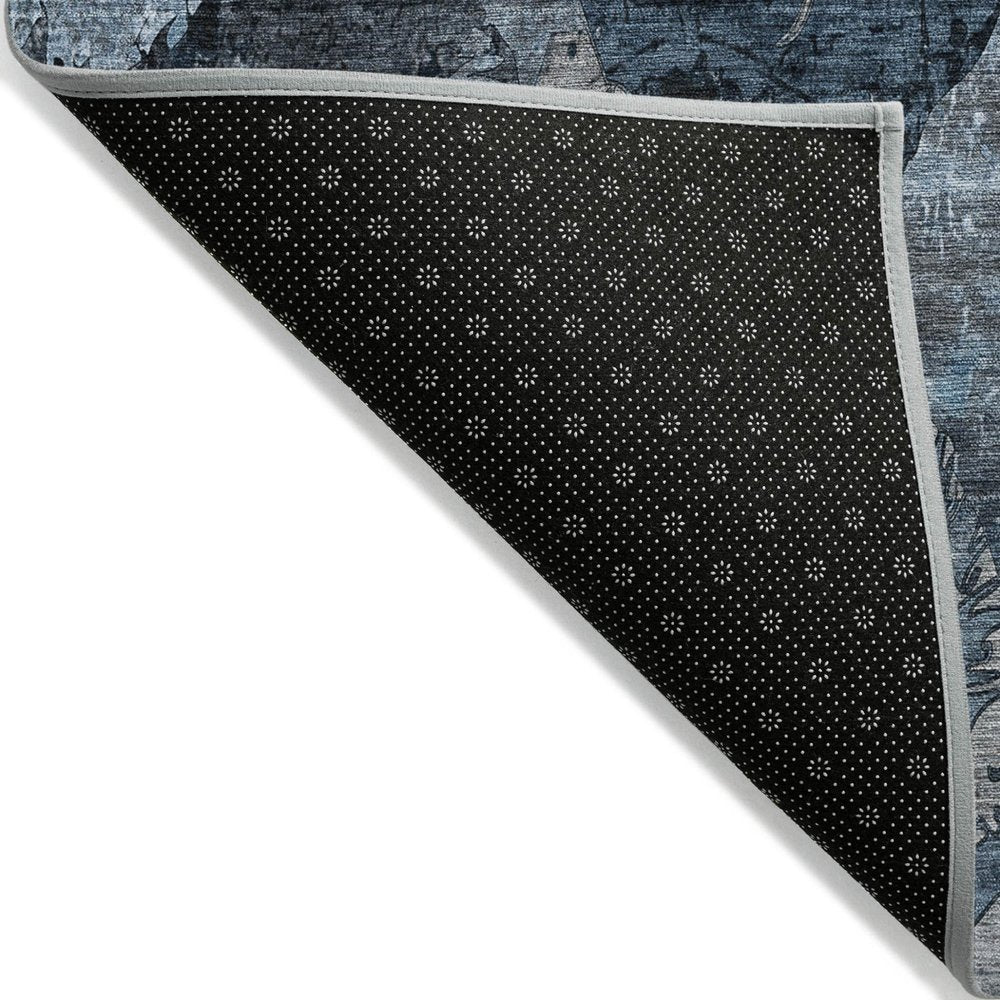 2' X 8' Blue and Dark Blue Abstract Washable Indoor Outdoor Runner Rug HomeRoots