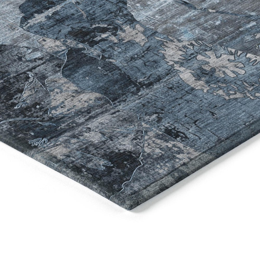 2' X 8' Blue and Dark Blue Abstract Washable Indoor Outdoor Runner Rug — view 3