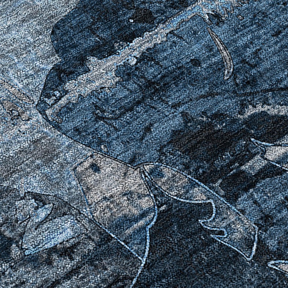 2' X 8' Blue and Dark Blue Abstract Washable Indoor Outdoor Runner Rug — view 4