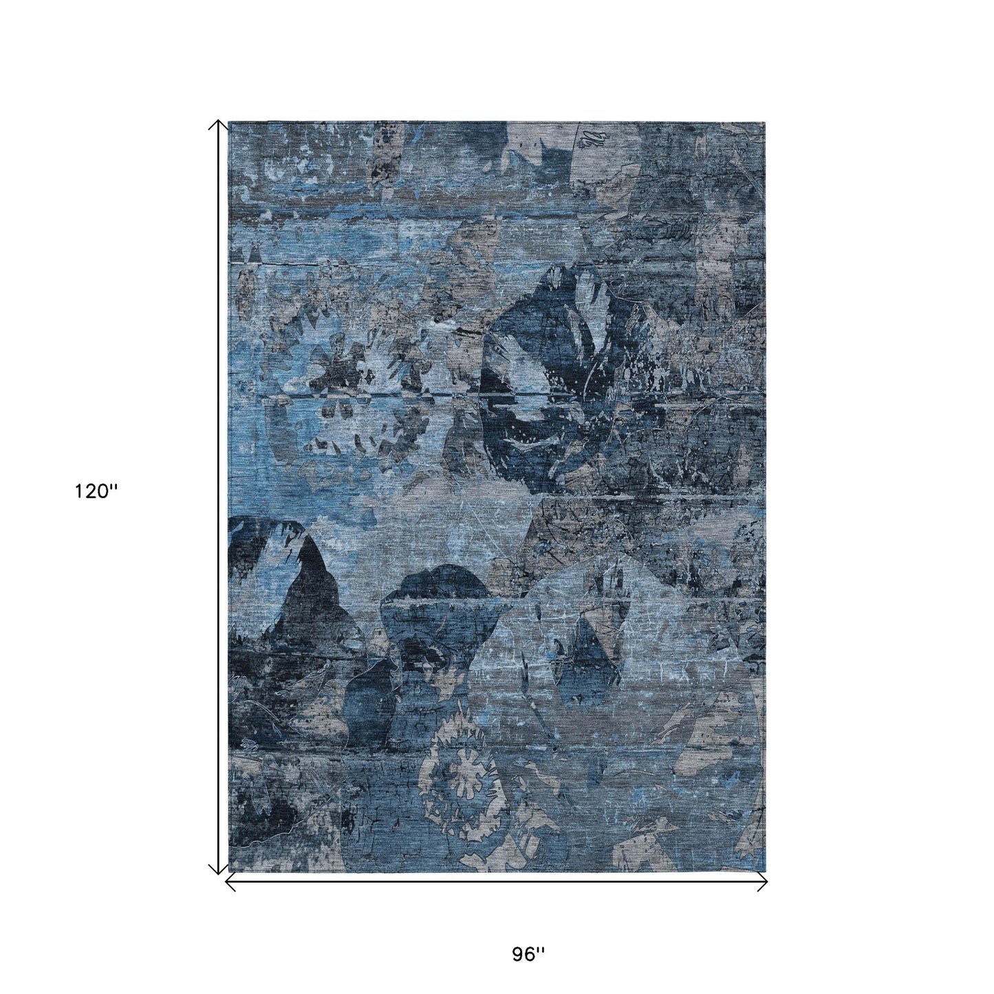 8' X 10' Blue and Dark Blue Floral Washable Non Skid Indoor Outdoor Area Rug