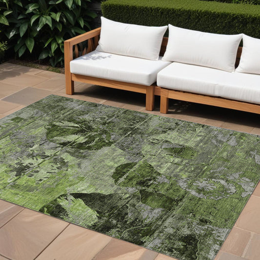 8' X 10' Green and Gray Abstract Washable Indoor Outdoor Area Rug