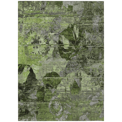 8' X 10' Green and Gray Abstract Washable Indoor Outdoor Area Rug