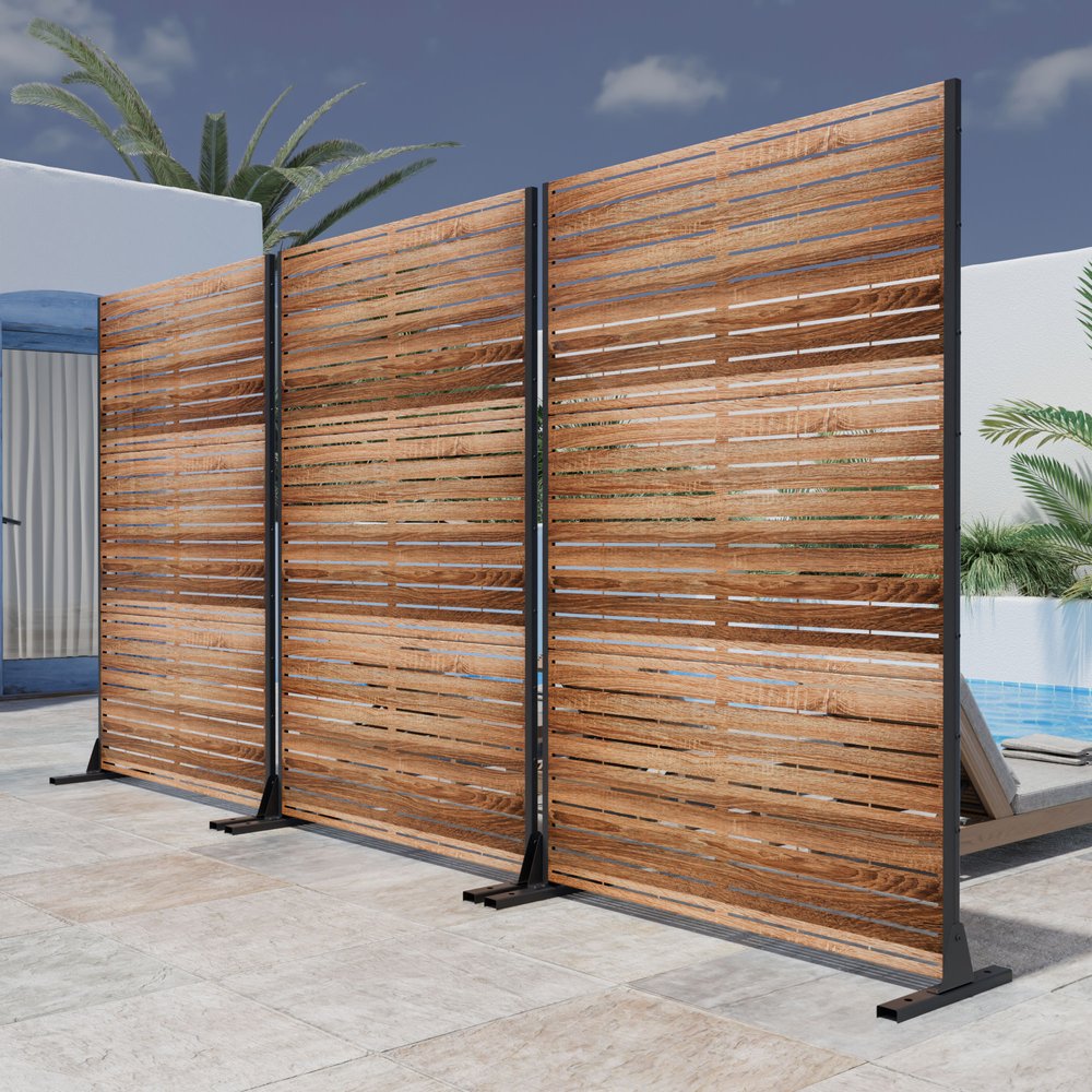 72" Natural Steel Three Panel Screen Room Divider HomeRoots