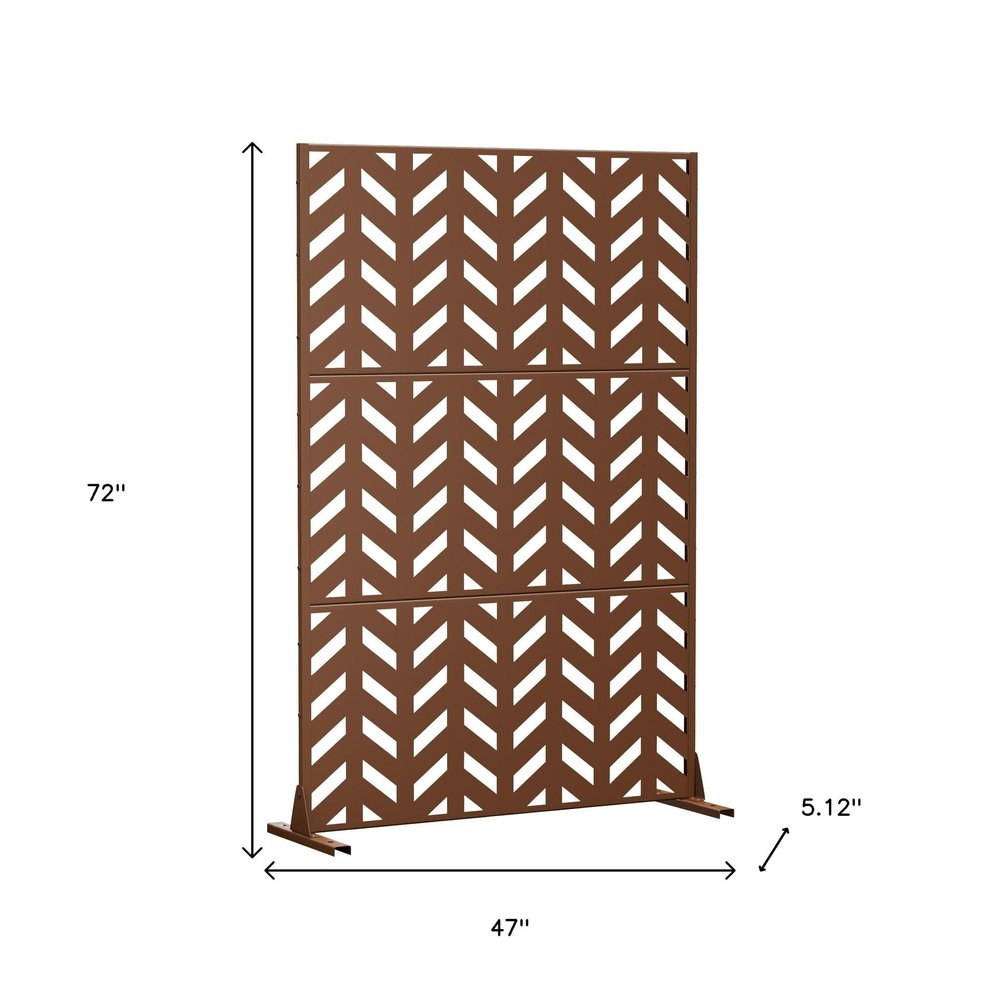 72" Brown Steel Three Panel Screen Room Divider HomeRoots