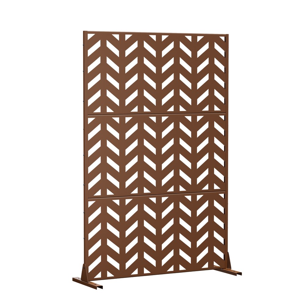 72" Brown Steel Three Panel Screen Room Divider HomeRoots
