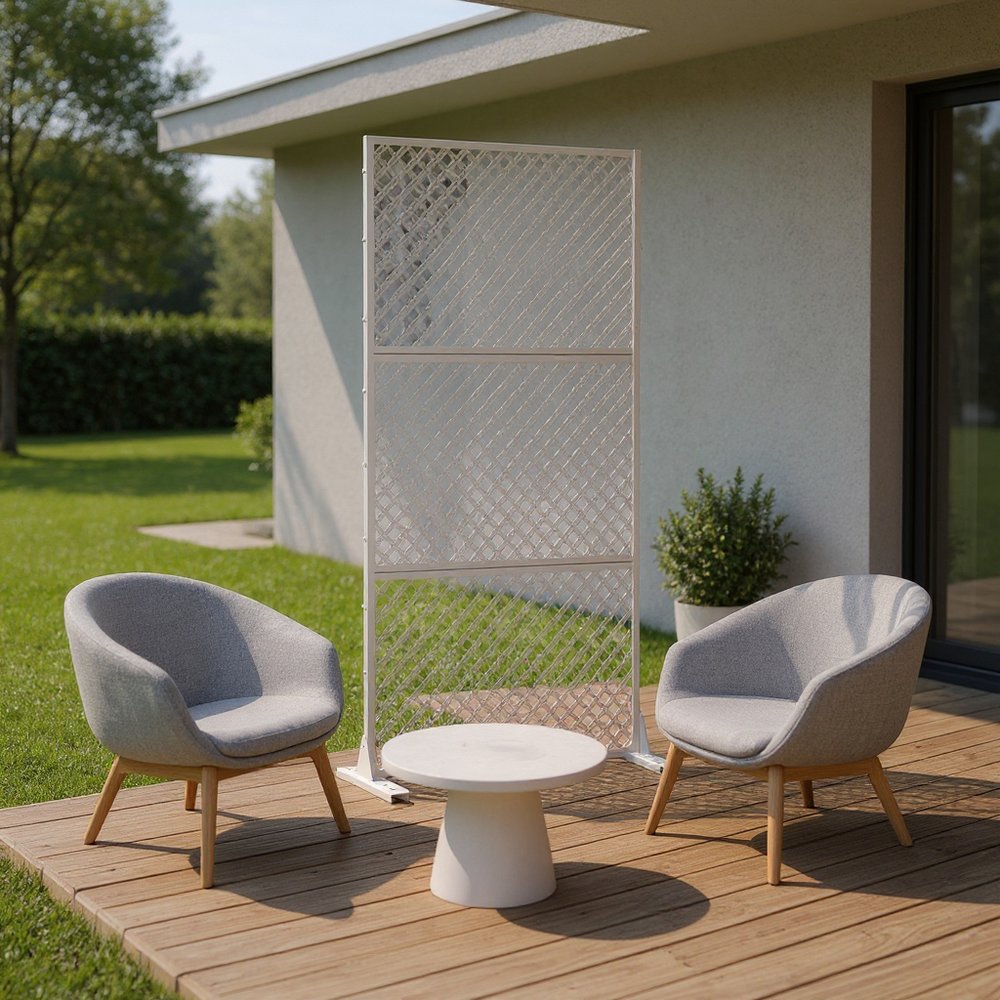 72" White Steel Three Panel Screen Room Divider HomeRoots