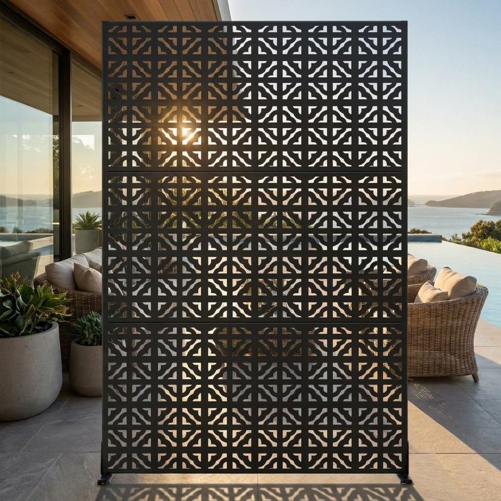 52" Black Steel Outdoor Privacy Screen HomeRoots