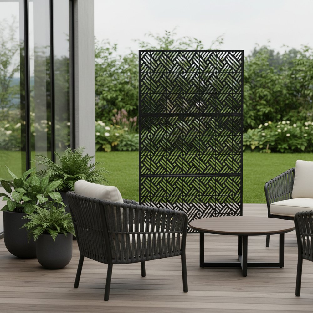72" Black Steel Three Panel Screen Room Divider HomeRoots