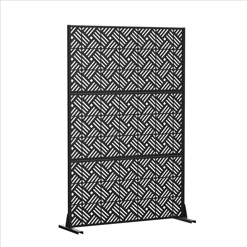 72" Black Steel Three Panel Screen Room Divider HomeRoots