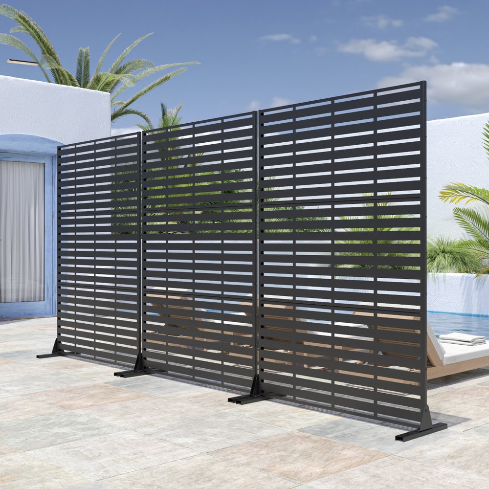 72" Black Steel Three Panel Screen Room Divider HomeRoots