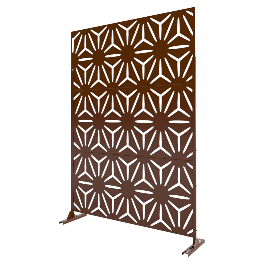 72" Brown Steel Three Panel Screen Room Divider HomeRoots