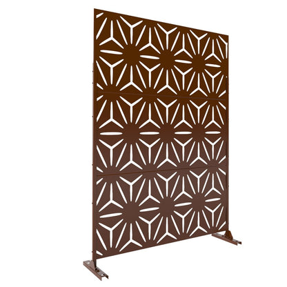 72" Brown Steel Three Panel Screen Room Divider HomeRoots