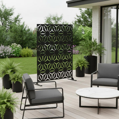 75" Black Steel Three Panel Screen Room Divider HomeRoots